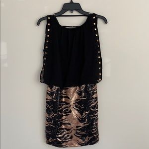 Black and bronze sequin metallic mini dress